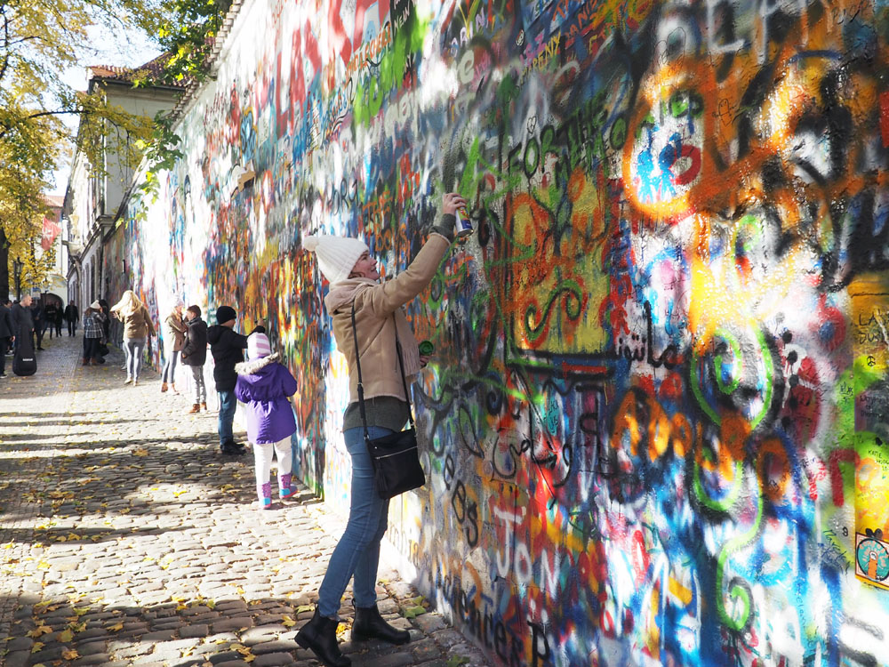 John Lennon wall prague girl graffiti